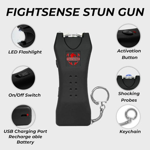 FIGHTSENSE Super Heavy Duty Keychain Stun Gun - Rechargeable Self-Defense Device with Flashlight & Nylon Holster