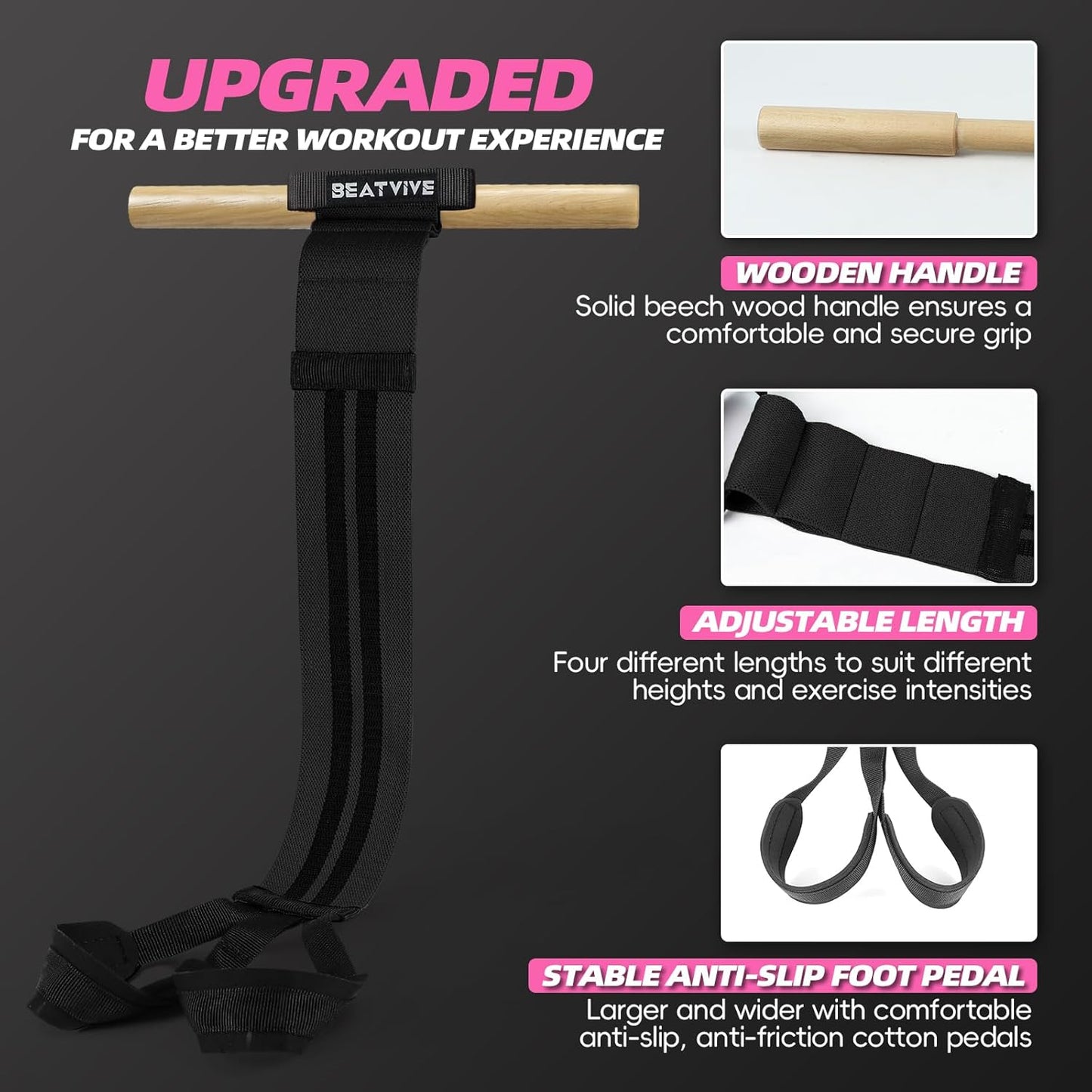 Skiennix Pedal Resistance Bands - Adjustable Manual Tension with Wood Handles | Multifunctional Fitness for Abdomen, Arms, Legs