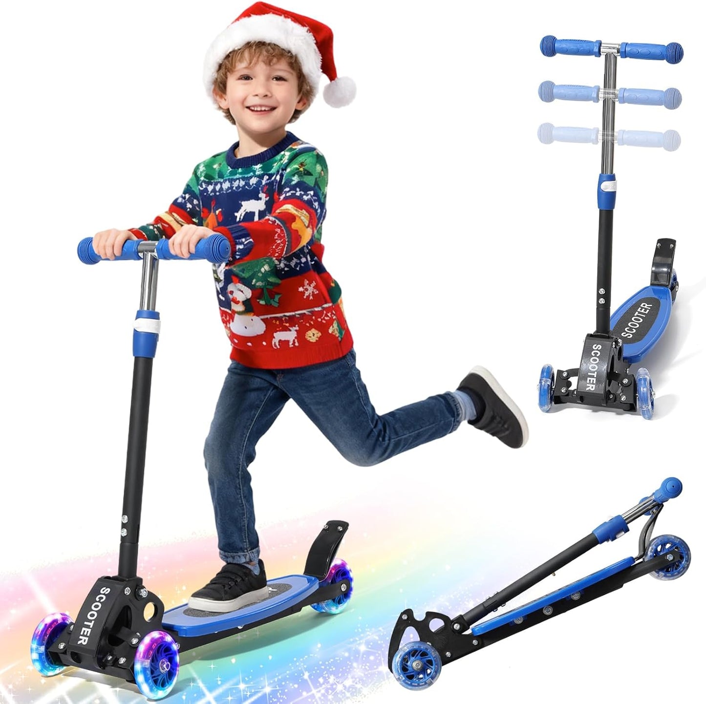 **Skiennix Kids Kick Scooter - Light-Up 3-Wheel Design with Adjustable Handlebars | Supports Up to 150 lbs**