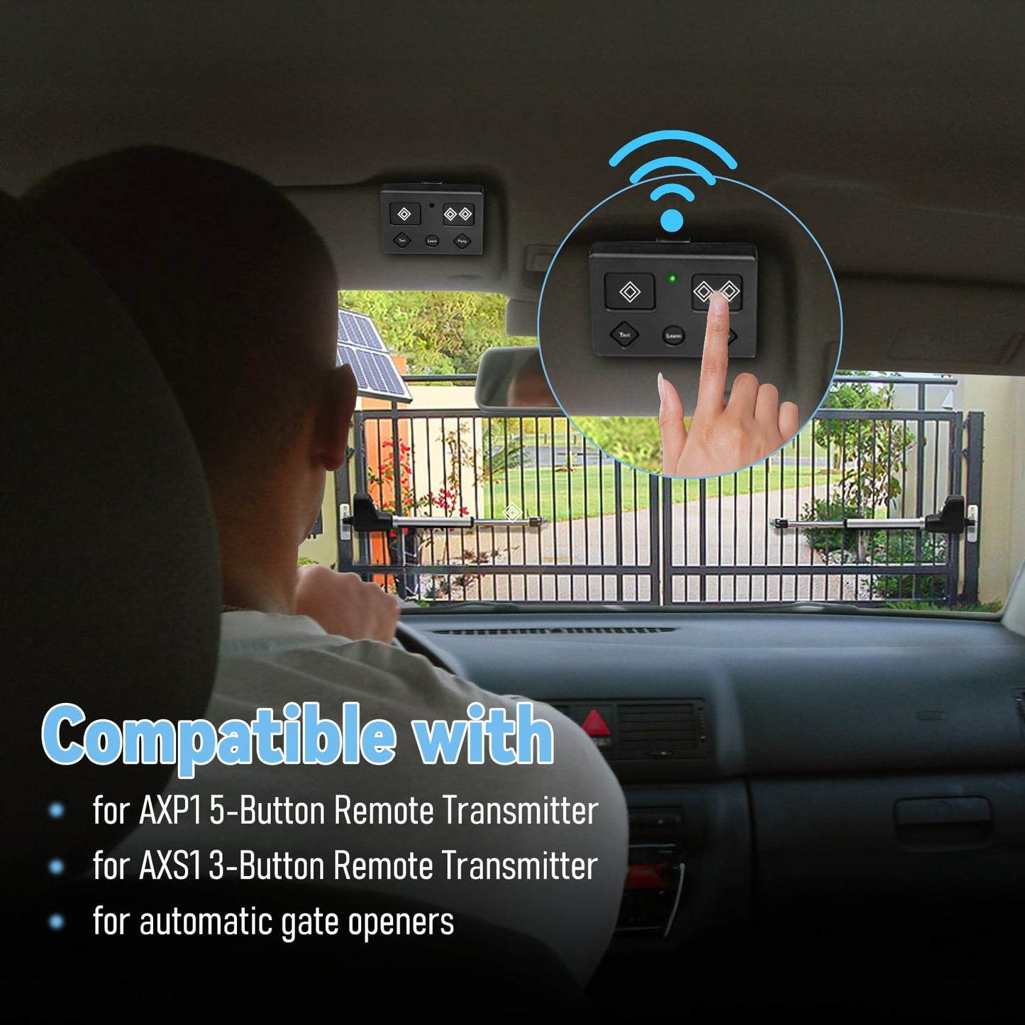 5-Button Remote Transmitter Replace for AXS1 for AXP1, Gate Opener Remote Fit Gate Opener for TSS1XP TDS2XP TSS1 TDS2 LDM2 LDM2K HDP1 HDP2 DD2U LSM1 DS1U, Adjustable Visor Clip 1Pack