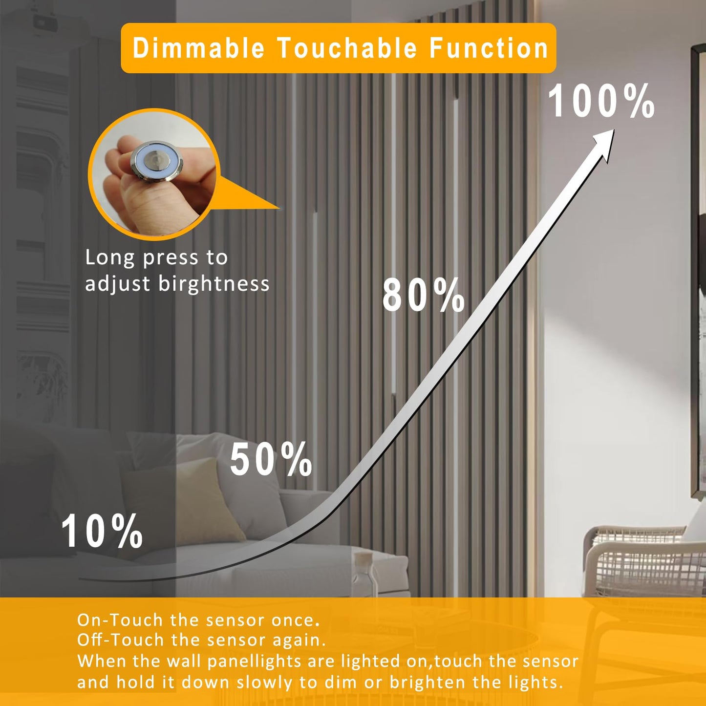 Black Wall Panels LED Lights,8PCS 3000K Self-Adhesive LED Light with Touch Switch for Wood Slat Walls,Under Cabinet Light