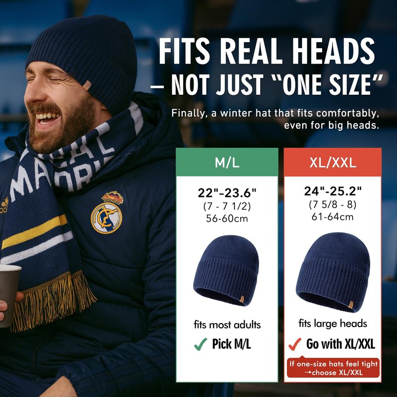 TOP-EX PolarWool™ Merino Wool Beanie Polartec® Fleece Lined L/XL/XXL Unisex Warm Winter Knit Hat Watch Cap (US, Alpha, X-Large, XX-Large, Black(Sentinel))