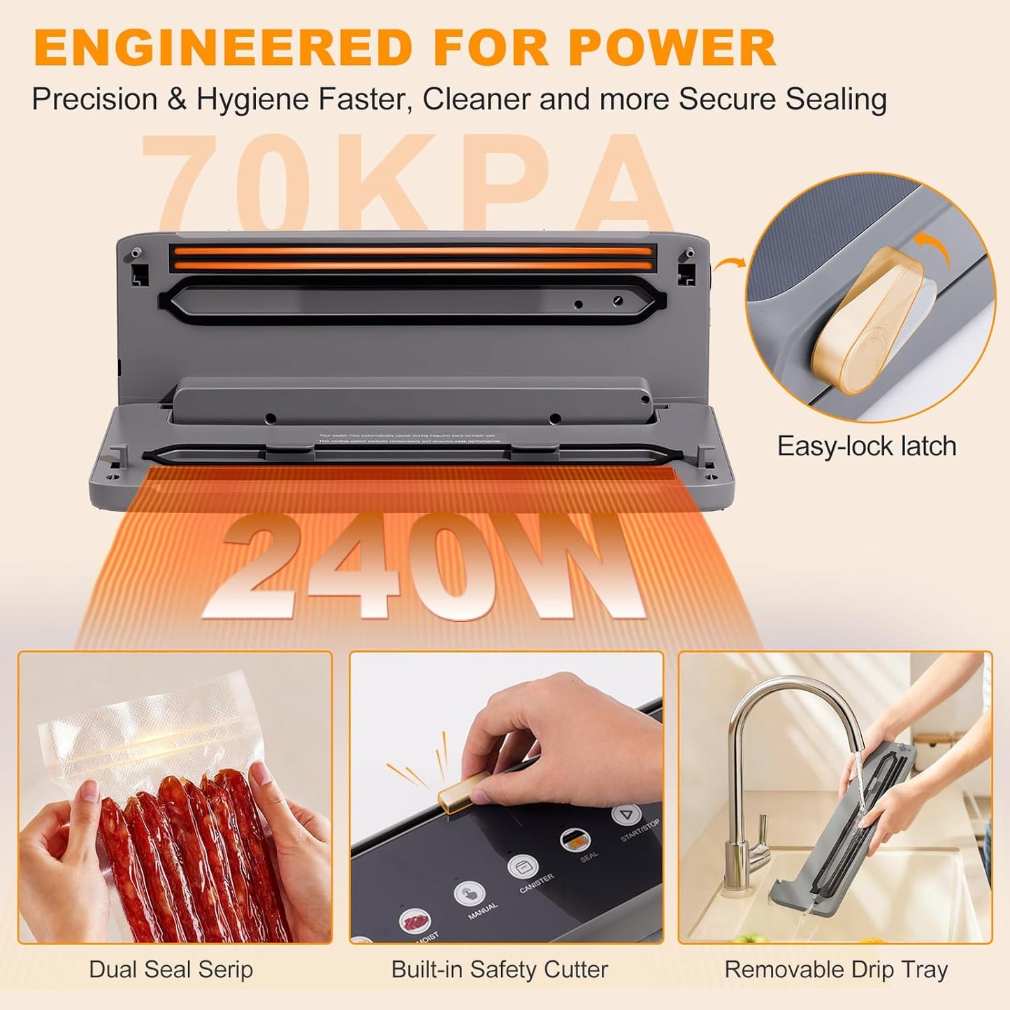 Skiennix Food Vacuum Sealer Machine - 5-in-1 Automatic One-Touch Sealer with Built-In Cutter & 20 BPA-Free Bags