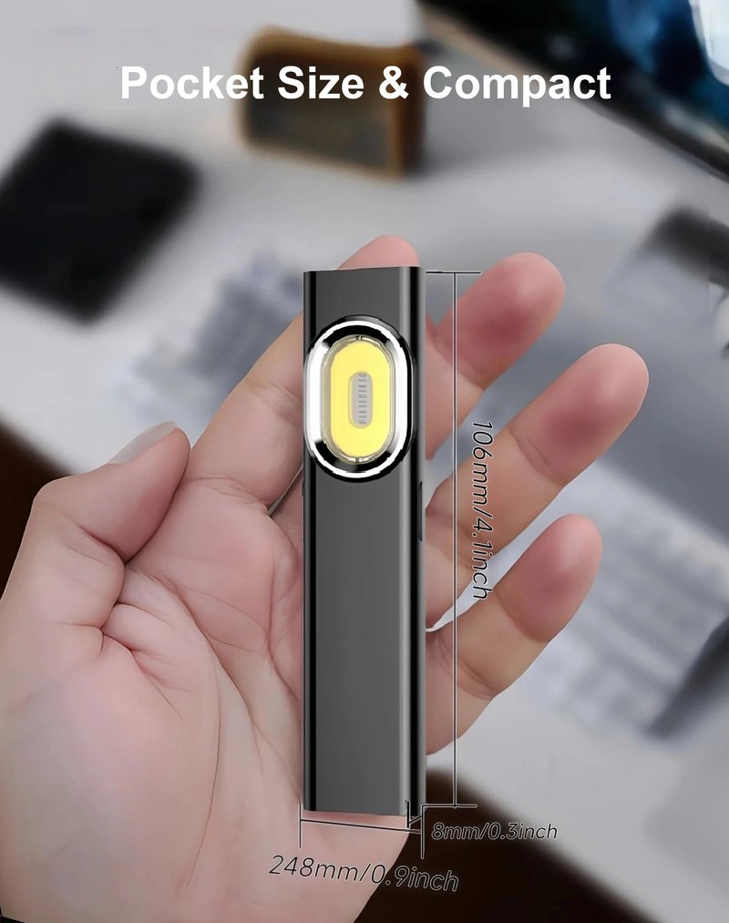 BoomFun Pocket EDC Flashlight, Ultra-Slim 8mm LED Flashlight Rechargeable, 600 Lumens, 8 Modes Mini Flashlight for Car, Home, Camping, Hiking, Night Work, Walking, Emergency