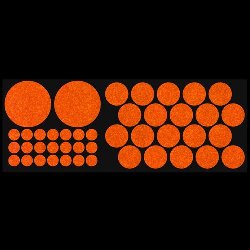 LiteMark Reflective Circle Sticker Pack, Orange Assorted Size Decals for Hard Hat, Pipe Marking, Mailbox, Fence Post - Pack of 43 Pcs (2 Inch, 1 Inch and 1/2 inch)