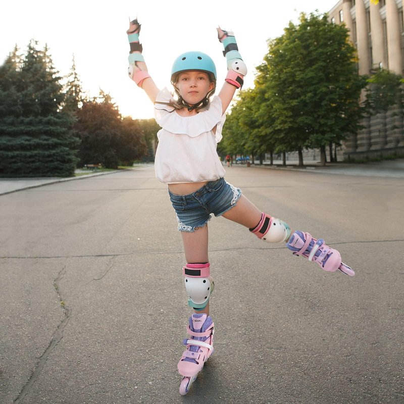 Nattork Inline Skates for Girls and Boys Kids, 4 Sizes Adjustable Inline Skates with Light up Wheels, Illuminating Beginner Roller Skates for Kids & Adult Youth Teal Age 10-12 Size 5 6 7 8