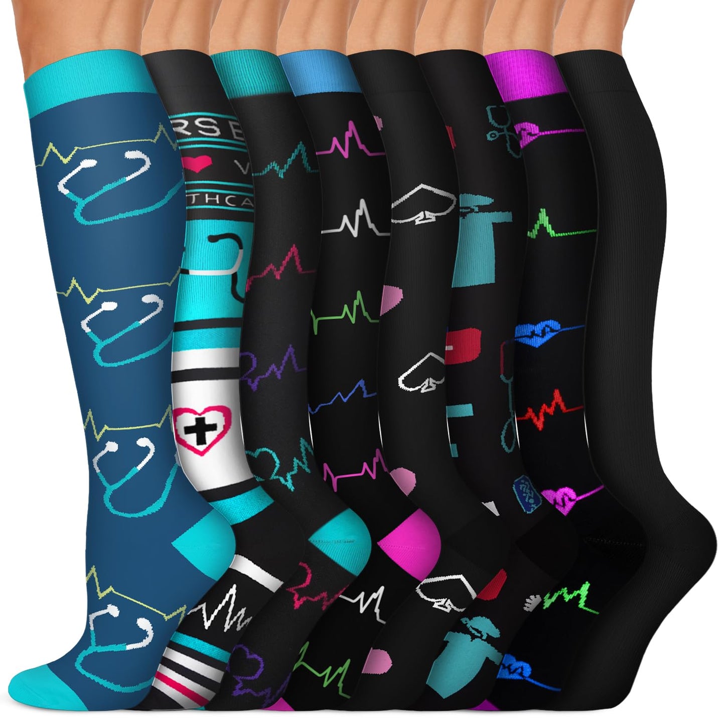 Iseasoo Copper Compression Socks (15-20 mmHg) for Men & Women - Running, Hiking, Cycling, Travel - Improves Circulation（S/M）