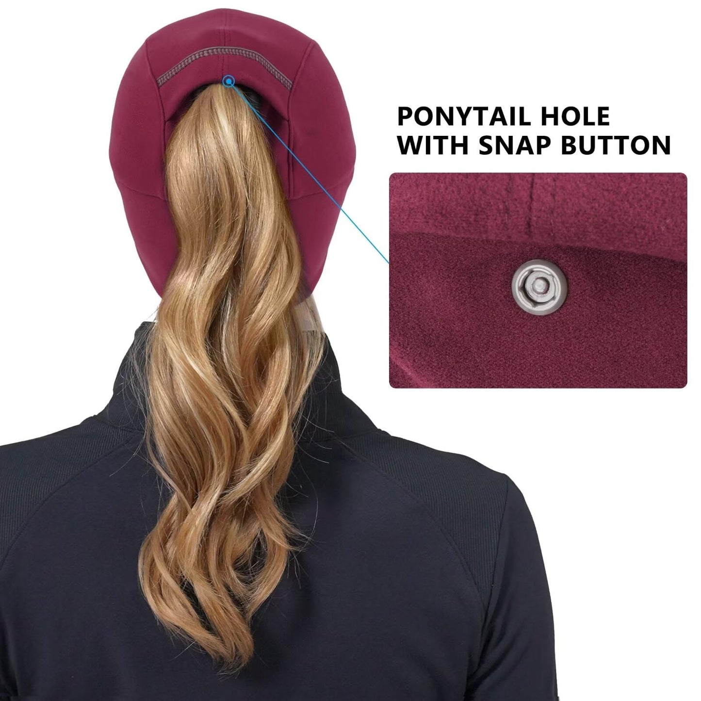 GADIEMKENSD Winter Fleece Hats Reflective Ponytail Hat for Women Baseball Caps with Earflap Drop Down Ear Warmer Mens Skull Cap Beanie with Visor Cold Hat for Outdoor Hiking Running Snow Ski Wine Red