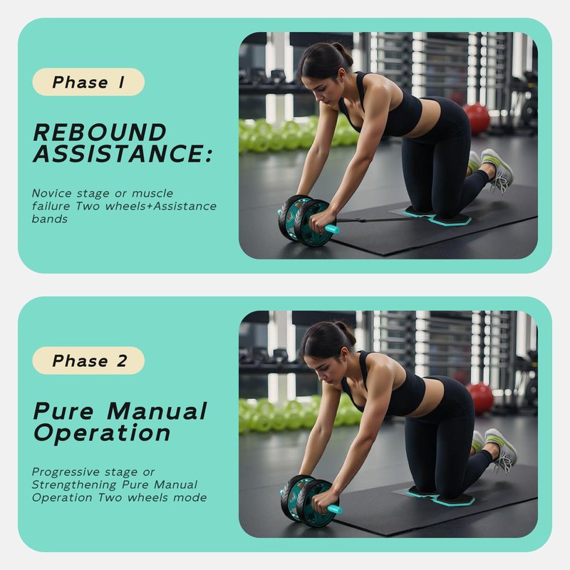 CHNApin Double-Wheel Ab Roller for Core Training – Rebound Design with Adjustable Elastic Band, Silent Non-Slip Wheels, Detachable Build, Knee Pad & Bands – Home Gym Gear for Men/Women (Green)