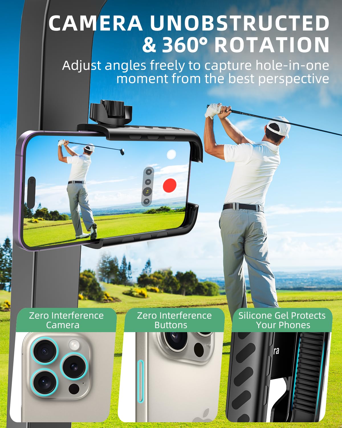 Omnqira Magnetic Golf Cart Phone Holder, Sturdy Aluminum Mount with 6X N52 Magnets & Quick-Lock Knob, 360° View for EZGO, Club Car, Yamaha, Golf Gifts for Men & Dad