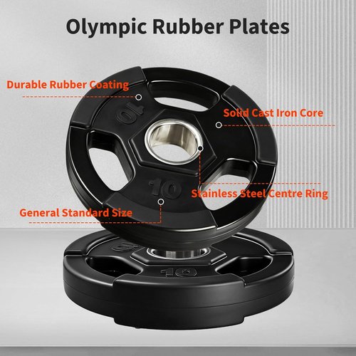 Garvee Olympic Weight Plates - 10-55 lbs Rubber Encased Iron for Low Noise & Floor Protection | Home Gym Essentials