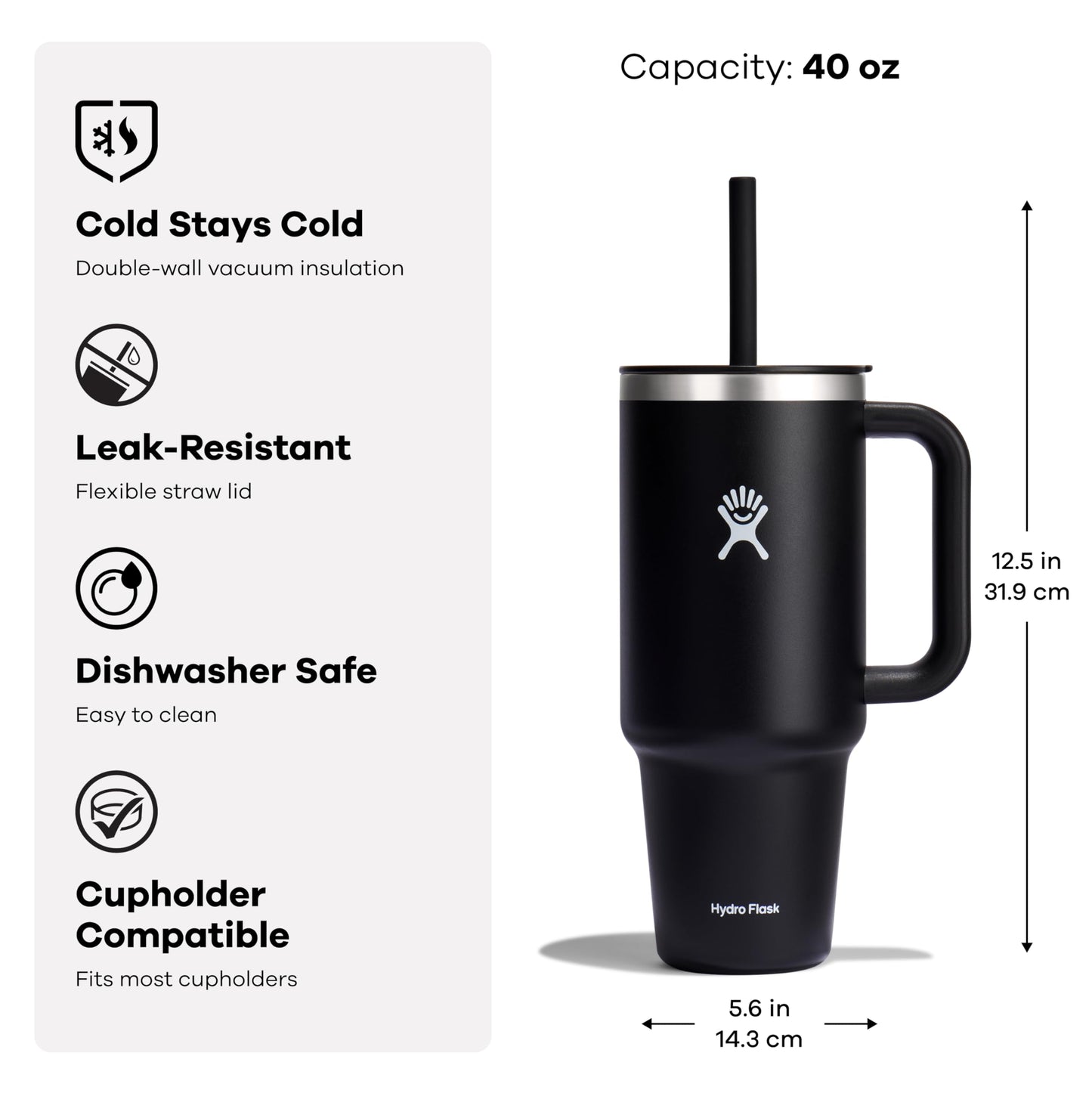 Hydro Flask Travel Tumbler with Handle, Lid and Straw - Insulated Stainless Steel in 40 Oz Glimmer Blue