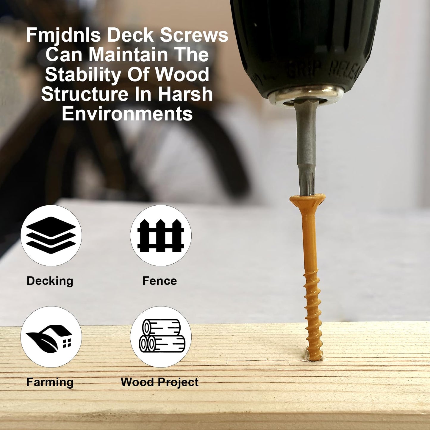 Fmjdnls Deck Screws 1-1/2 Inch, Wood Screws #8×1-1/2, 200 Pcs, Tan Rust Resistant Epoxy Coated, Outdoor Decking Screws, Torx/Star Drive Head Deck Screw, T25 Star Bit Included, for Timber, Fence