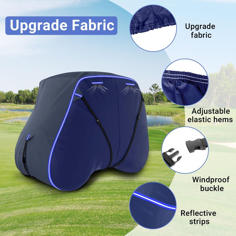 Golf Cart Cover Suitable 2+2/4 Passenger for Yamaha/EZGO Club Cart Heavy Duty 420D Waterproof Windproof Golf Cart Cover All-Weather Protection with Zipper Door Blue/Gray