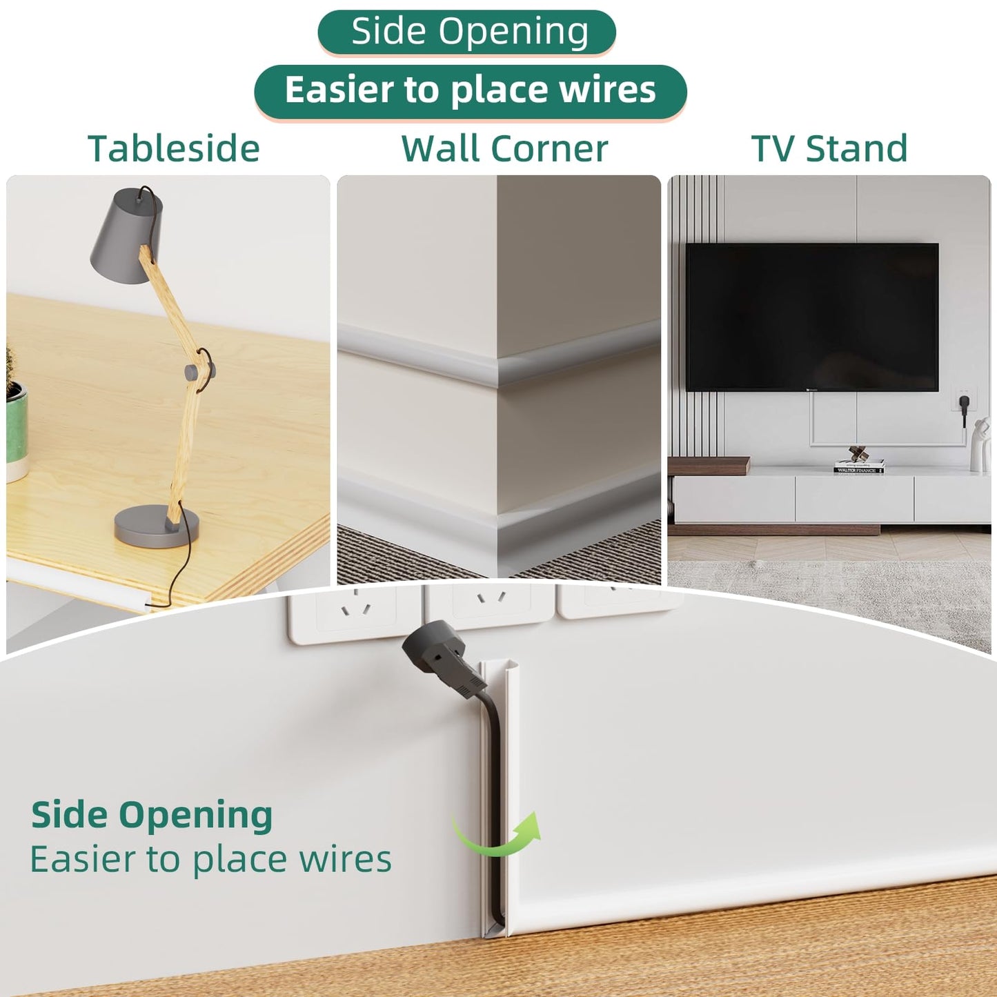 Cord Hider Raceway Kit, 39 inch Wall Cable Hider for 1 Cable, Silicone Material Hiding Wall Mount TV Powers Cords in Home Office, W0.59 H0.39in White