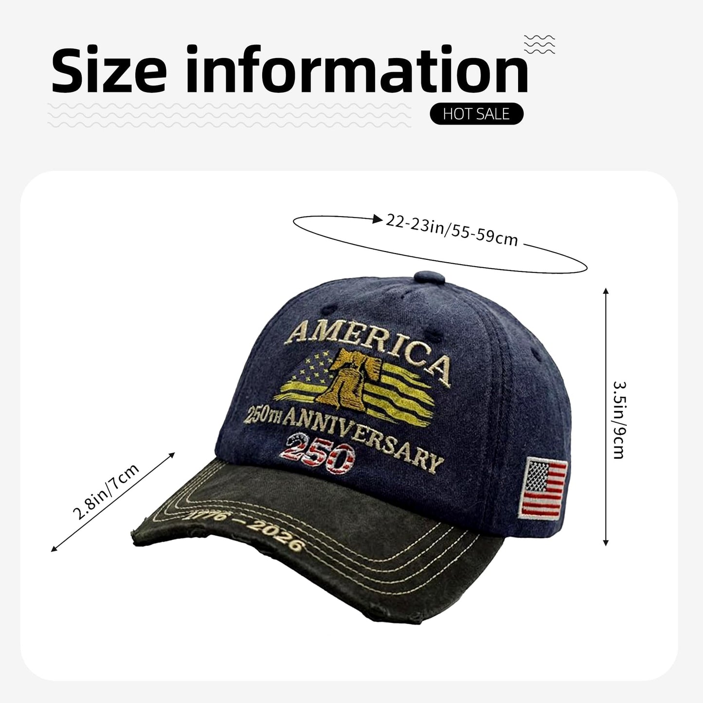 permabloom 250th US 1776-2026 Anniversary Cap, Embroidered Adjustable Patriotic Baseball Hat for 4th of July Independence Day (Navy Blue)