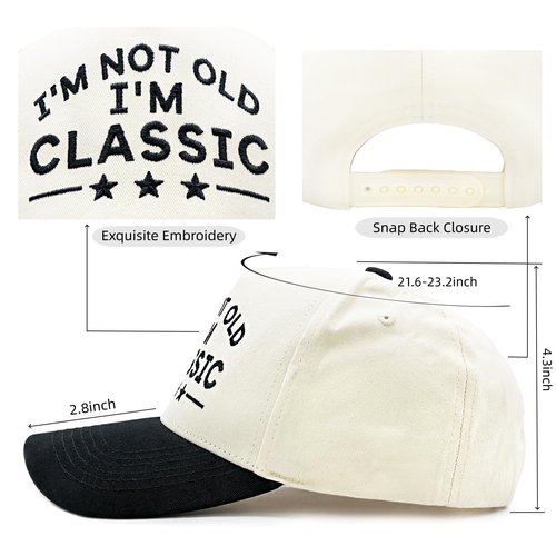 HAFOUXIGM Funny Retirement Trucker Hat for Men Women, Embroidered I'm Not Old I'm Classic Adjustable Baseball Cap for Dad Grandpa Old Man Beige/Black