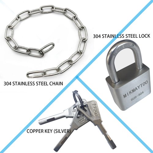 Bike Chain Lock, Gate Chain Lock, 304 Stainless Steel Materials. No Rust, Corrosion Resistance, Premium Case-Hardened Security for Motorcycles, Bike, Generator, Gates,Outdoor (20 INCH Chain Lock)
