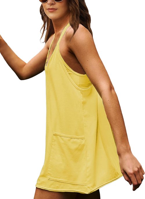 Lentta Women's Athletic Mini Dress - Sleeveless V-Neck Sundress with Built-In Shorts | Perfect for Summer