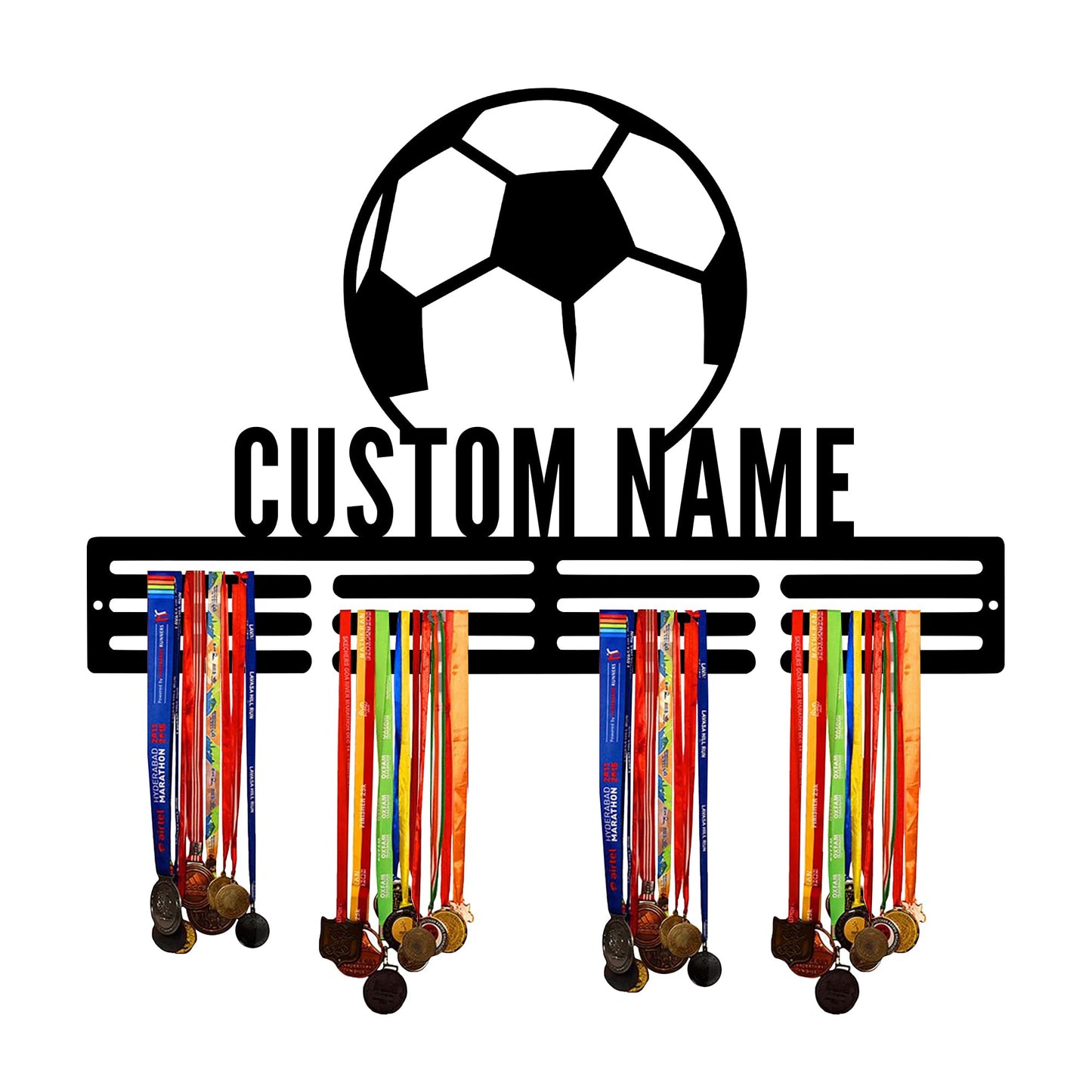 XIAO.Z Personalized Metal Soccer Medal Hanger Holder Display Rack for Awards Ribbons With LED Light - Custom Sports Medal Holder for Wall - Boy Girl Kid's Name