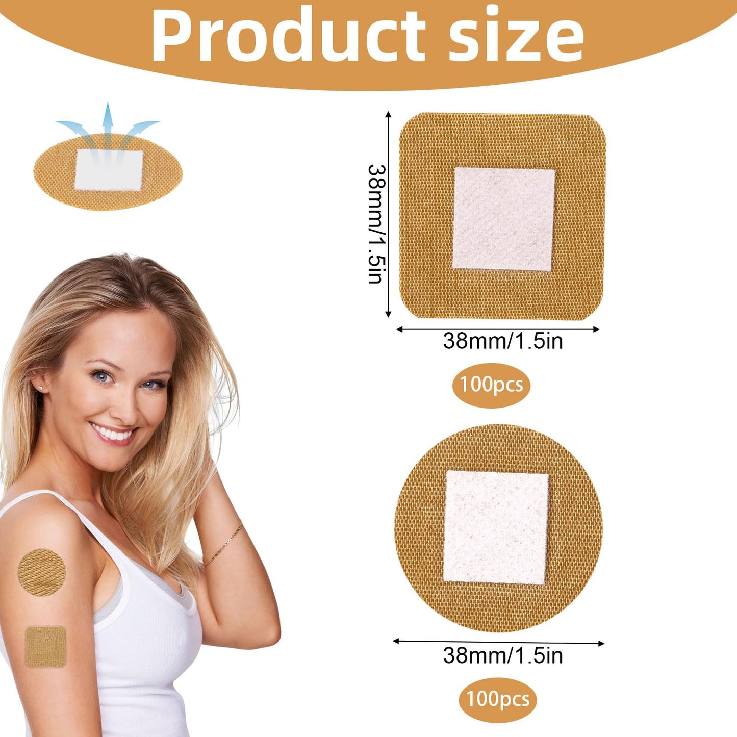 200pcs Small Spot Adhesive Bandages, 38mm/1.5in Round & Square Non-Woven Fabric Adhesive Bandage Skin Friendly Dot Strips for Face Nose Feet Hands Sensitive Skin Wounds First Supplies