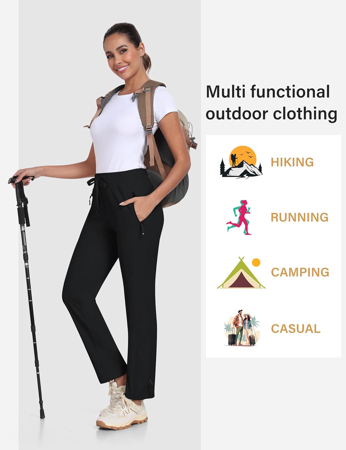MoFiz Women's Hiking Pants - Lightweight Quick-Dry Travel Joggers | Water-Resistant with Zipper Pockets