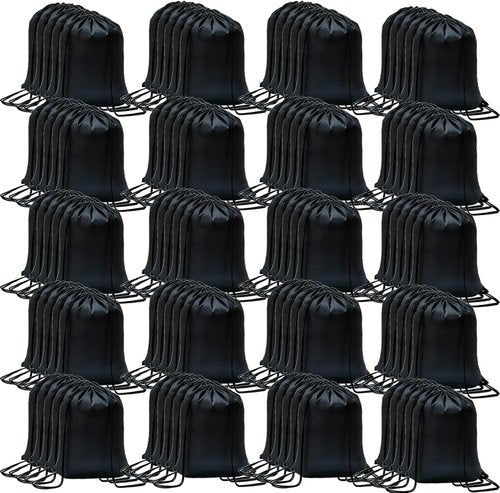 CAIHONG Drawstring Backpack - 100 Pack Cinch Sacks for Gym, Yoga, Sports | Black, Versatile & Durable