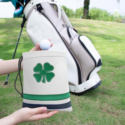 FINGER TEN Golf Valuables Pouch Ball and Tee Bag with Drawstrings for Men Women Leather Pack, Golf Bag Accessories Gift Ideas (Clover)