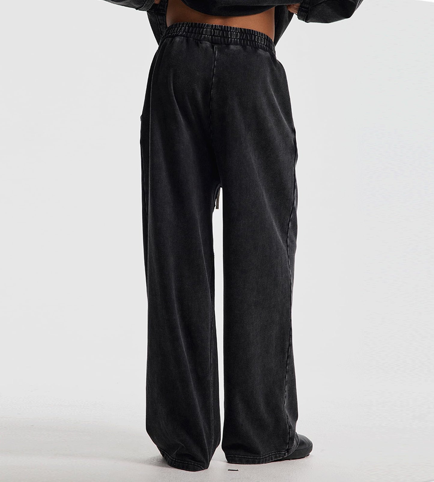 Colorful world Mens Sweatpants Acid Washed Elastic Waist Drawstring Sweat Pants Cotton Baggy Streetwear Pant with Pockets(Black,L)
