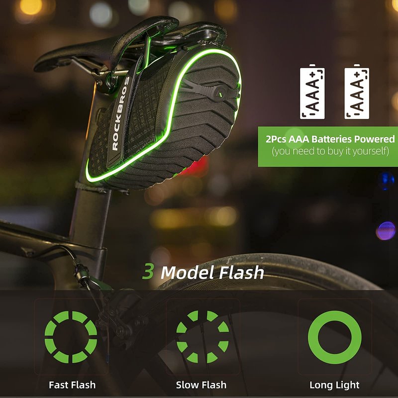 ROCKBROS Bike Seat Bag with LED Light, Waterproof 3D Shell Bicycle Saddle Bag with Rain Cover for Road & Mountain Bikes