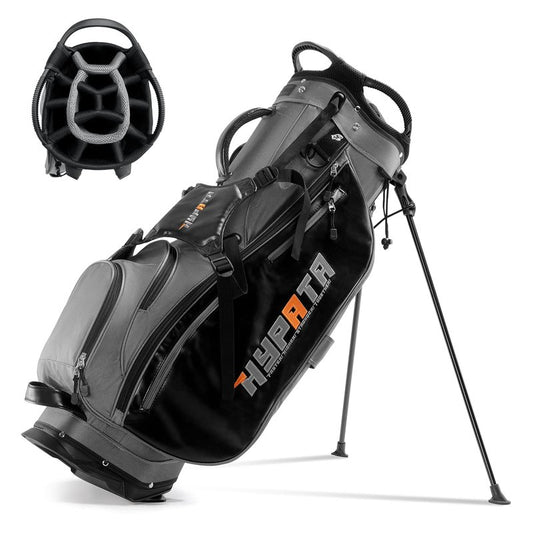 HYPATA 14 Way Golf Stand Bag-Lightweight Golf Bag for Men Women, Premium PU Leather Golf Bag with Stand, 8 Pockets, Cooler Pouch, Rangefinder Pouch, Detachable Dual Strap, Rain Cover Hood, Gray