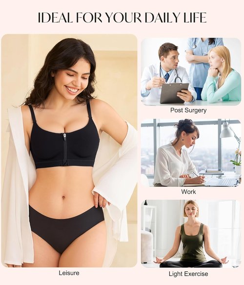 CYDREAM Wireless Comfort Bra - Zip Front Closure, Full Coverage & Back Smoothing, No Underwire