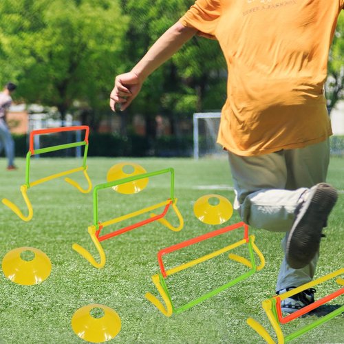TNZMART Agility Hurdles, Adjustable Training Hurdles with 4 Heights and 3 High Visibility Colors for Soccer, Agility and Fitness Training (Set of 5, Colorful)