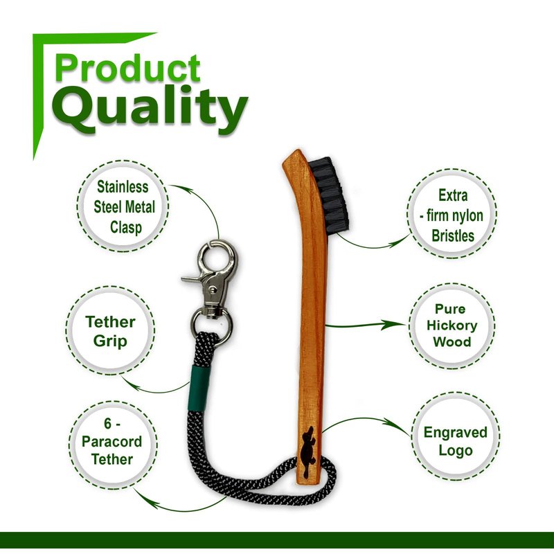 Platypus Golf Co. Hickory Wood Golf Club Brush & Non-Slip Groove Cleaner with Stiff Nylon Bristles, Paracord Rope & Stainless Steel Metal Clip, for Cleaning Grooves on Clubs, Fits Any Golfer's Bag
