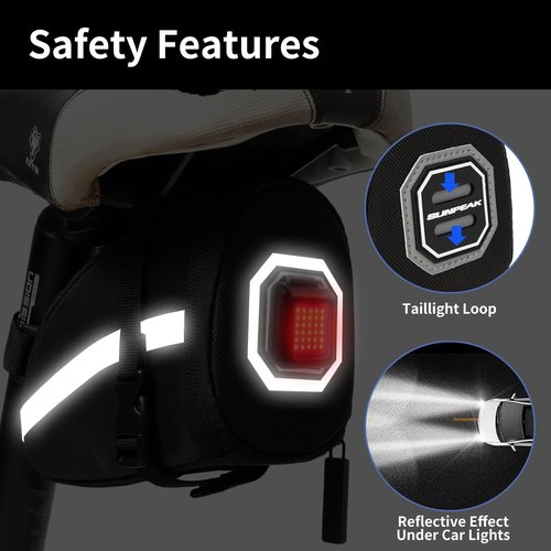 Sunpeak Bike Seat Bag Bicycle Saddle Bag Under Seat Waterproof Reflective Cycling Saddle Pack for Mountain Road Bikes Black