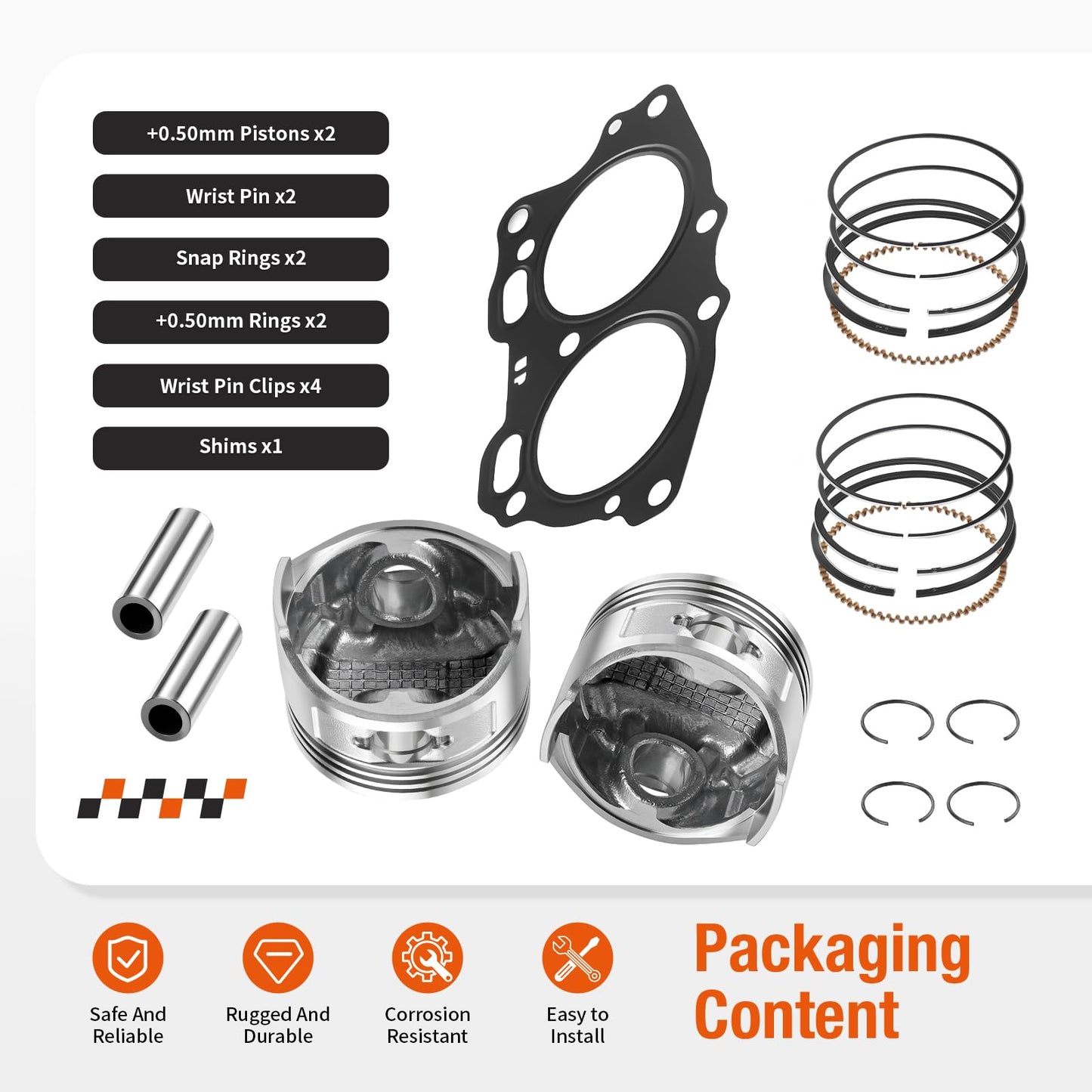 For EZGO Fuji Robin 295cc 4 Cycle Gas Golf Cart EH29C MCI Engine Oversize 0.5mm Piston + Ring Set W/Gasekt 26607-G01 26608-G01 1991-2008