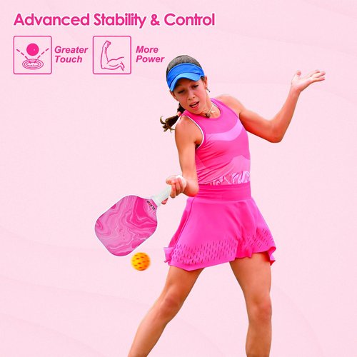 Composite Pink Pickleball Paddle with Cover for Women, Graphite Carbon Fiber Polypropylene Honeycomb Core Pickleball Racquet Gift for Mother Wife Grandmother Girlfriend, Pink Marble
