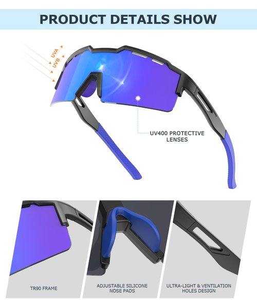 KALIYADI Polarized Sports-Sunglasses Men Cycling-Sunlasses: Lightweight Running Sun Glasses UV400 Protection Golf Fishing