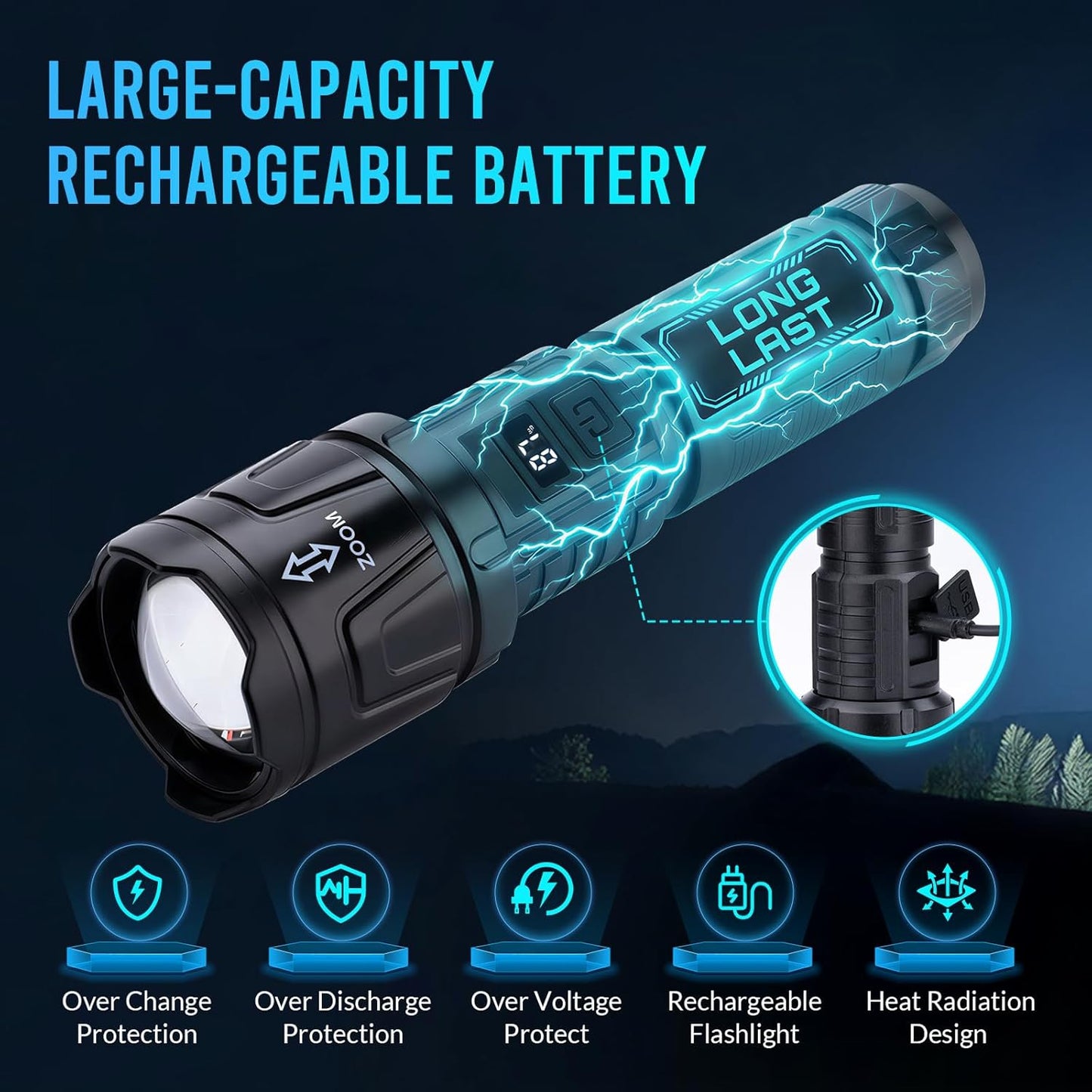Skiennix Tactical LED Flashlights - Super Bright 1,500,000 Lumens | Rechargeable, Adjustable, 6 Modes, 2-Pack