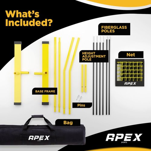 Apex Sports Volleyball Net - Portable Adjustable Height 7.4' to 8' | 12' Wide with Ground Stakes & Carry Bag