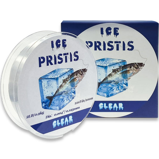 Pristis 2 LB Fluorocarbon Coated Ice Fishing Line, 220 Yds Clear Abrasion Resistant Copolymer High Strength Nylon Line with Spool, Superior No Freezing Low Memory Premium Quality Saltwater Freshwater