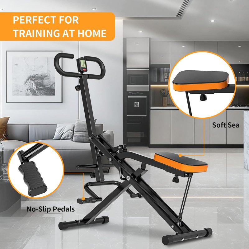 NAYSAYE Squat Assist Trainer, Squat Machines Rowing Machine with Adjustable Resistance Bands LCD Display, Foldable Exercise Trainer with 265LBS Loading Capacity for Home Office Black