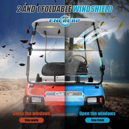 ENEKERP Golf Cart Windshield for Club Car DS 2000-Up Gas and Electric, Fit Tapered Front Struts Only, 5MM PC Club Car DS Windshield with Heavy Duty Hinges, UV-Proof & Impact Resistant(Clear)