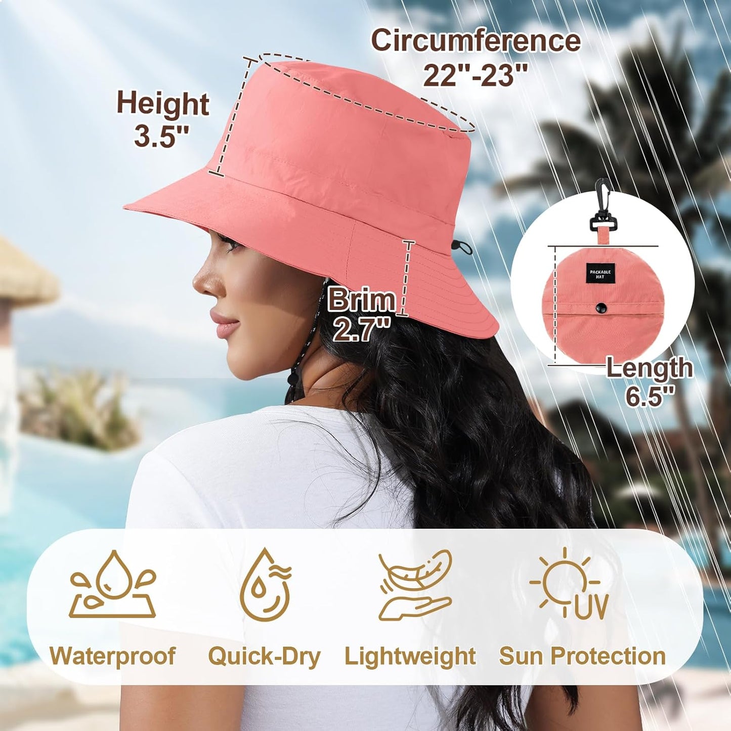 Skiennix Women's Packable Waterproof Bucket Hat - UV Protection for Sun Safety