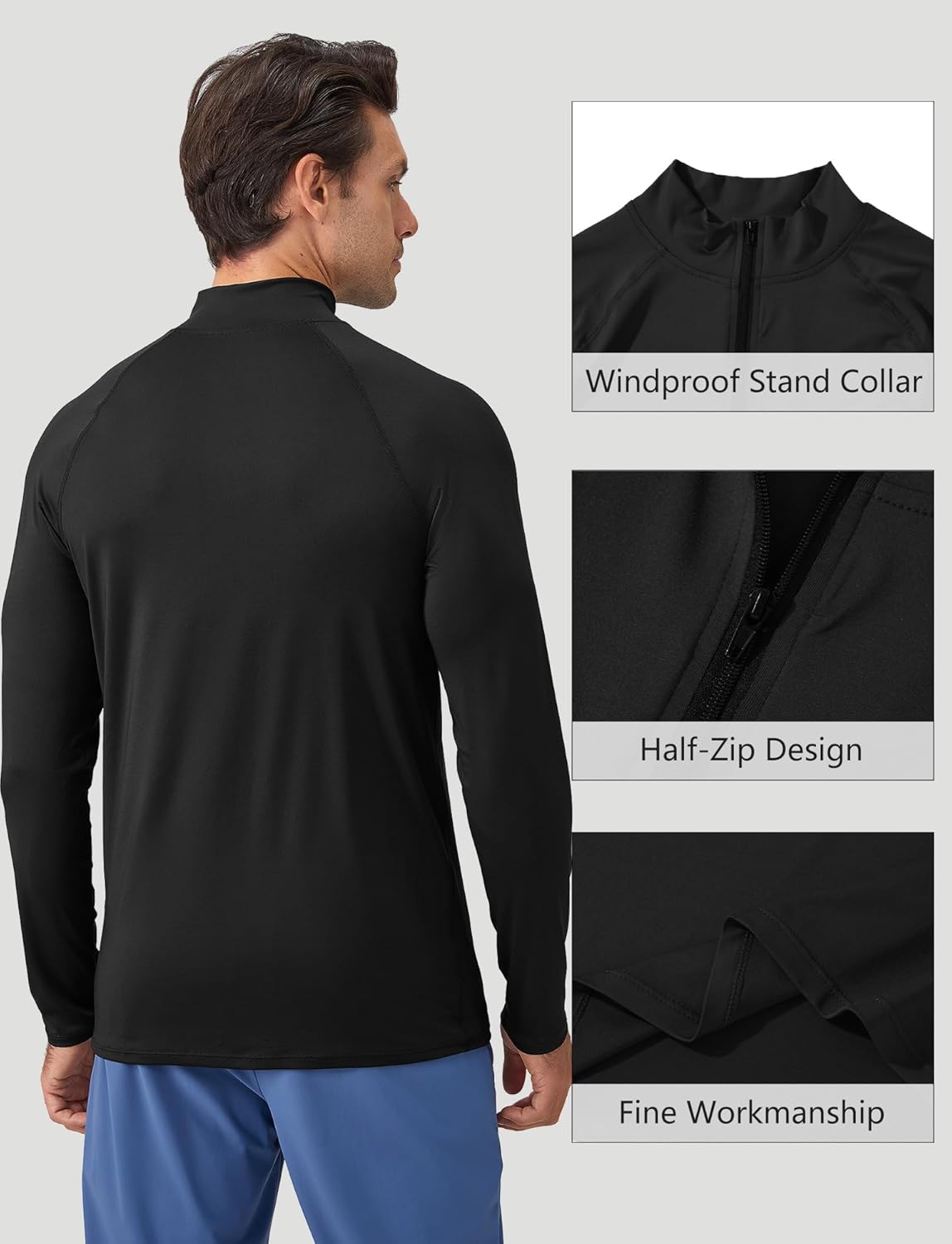SEAUR Men's Long Sleeve Athletic Shirt - 1/4 Zip Pullover for Running & Fishing | Black