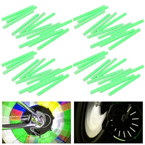 EVTSCAN Bicycle Spoke Reflector - 48pcs Bike Wheel Reflector Tube Cycling Warning Strips Mount Clips Bicycle Spoke Reflectors for Night Cycling Riding, Green