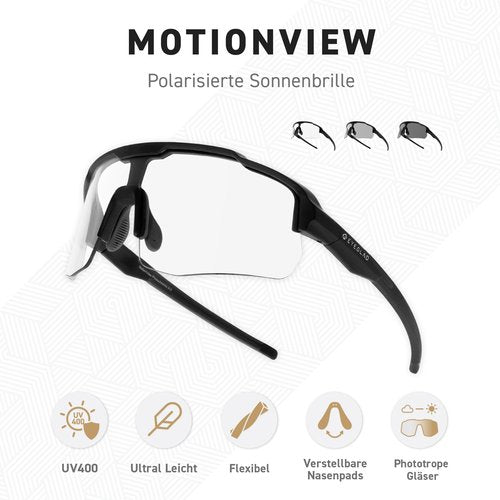EYEGLAD MOTIONVIEW Sports Photochromic Sunglasses Outdoor UV400 Men Women Cycling Surfing Running Fishing Baseball Softball Sports (Classic Black)