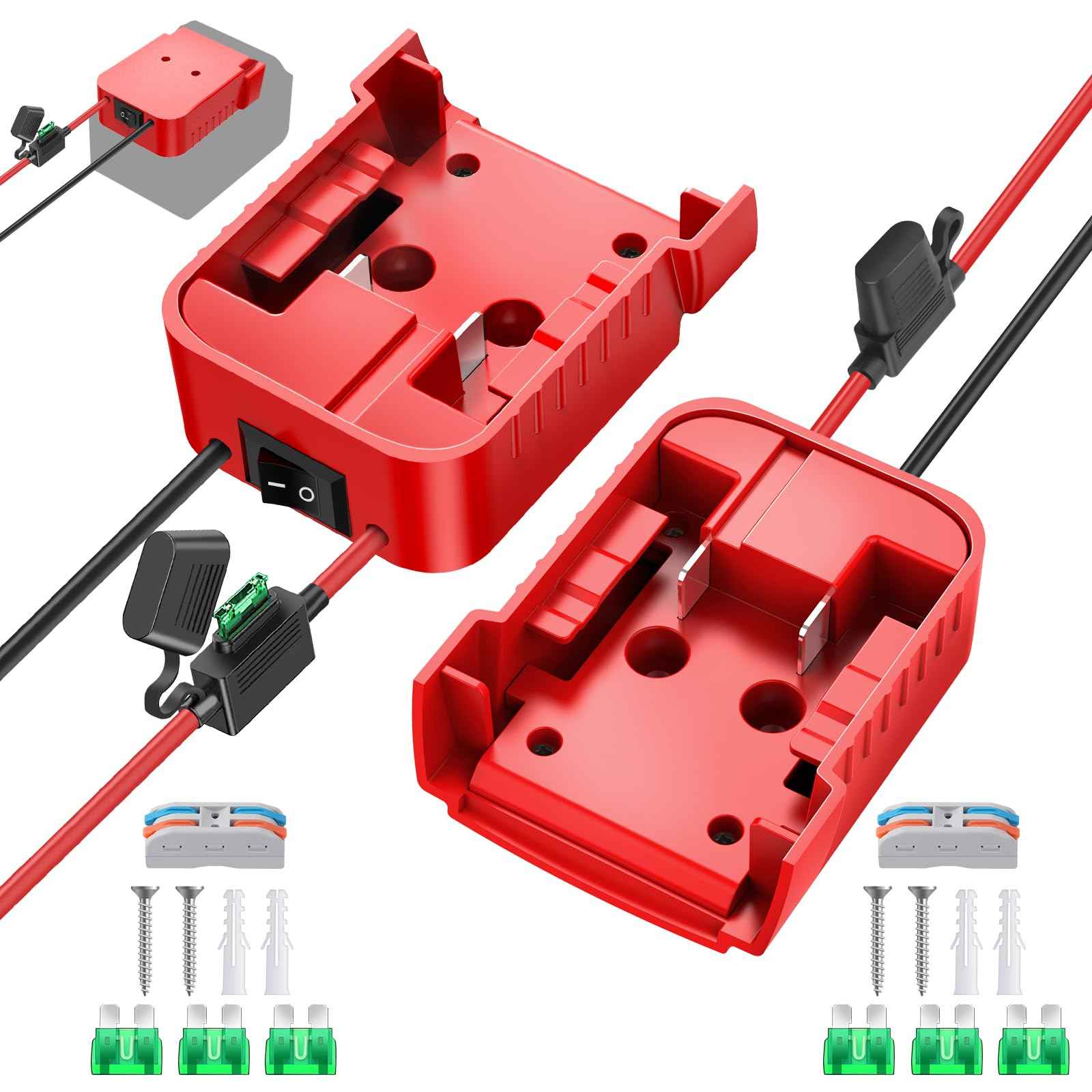 2 Packs 18V Adapters Compatible with Milwaukee M18 Battery for Power Wheel Battery Adapter, Power Tool, DIY RC Toy Car, Power Connector Conversion Kit with Switch & Fuse, 12AWG Wire, Wire Terminal