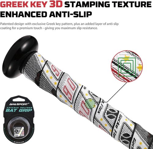 Greek Key 1.1mm Bat Grip Tape - Double-Stamping Textured, Non-Slip, All-Weather Performance, Precut for Easy Install