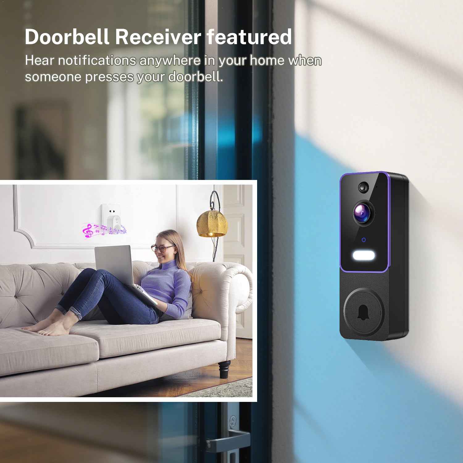 SwagBuzz 1080p Wireless Wi-Fi Video Doorbell Camera with AI Motion Detection, Two Way Audio and Night Vision, Cloud Storage, Battery Powered